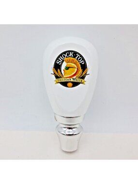 Shock Top Belgian White Beer Tap Handle White Ceramic Wedgehead Mohawk